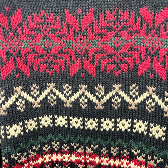 VTG Eddie Bauer Sweater Navy Red Nordic Fair Isle Cotton Chunky Pullover Knit XS - Picture 2 of 7